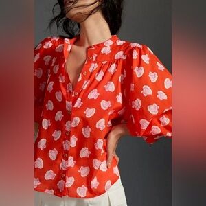 Maeve by Anthropologie red seashell print blouse size 1X